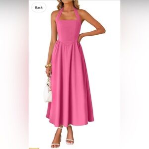 Pink Pleated Maxi Dress for Wedding Guest